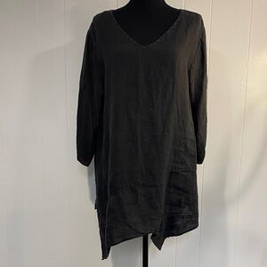 Habitat 100% Linen Asymmetrical Tunic Top Lagenlook Cottagecore USA Black XL